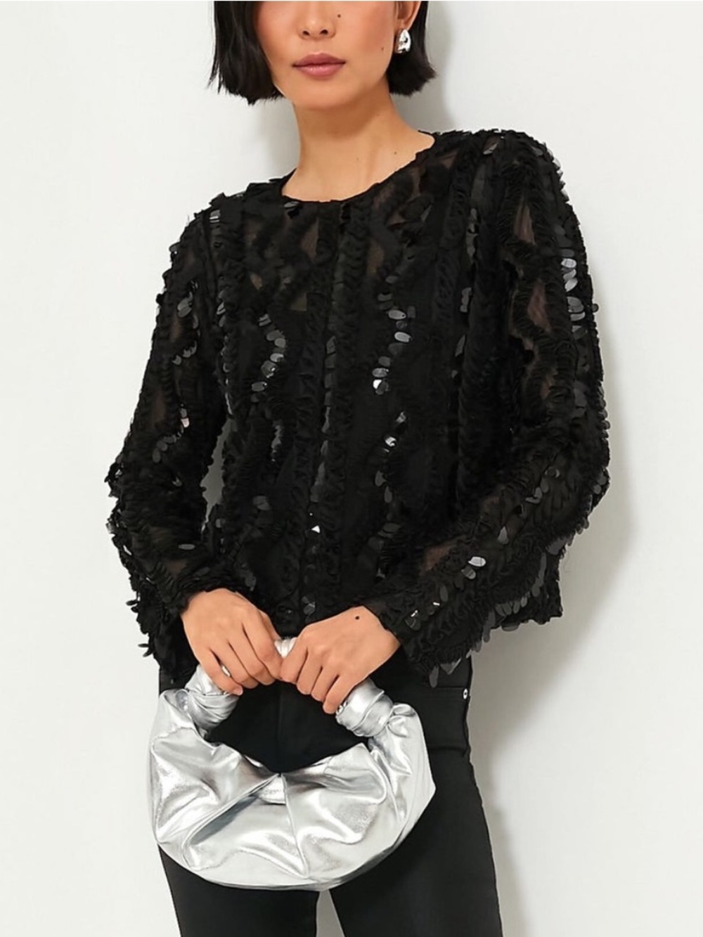 Tuckernuck Hyacinth House Sheer Sequined Long Sleeve Sutton Blouse Black Medium